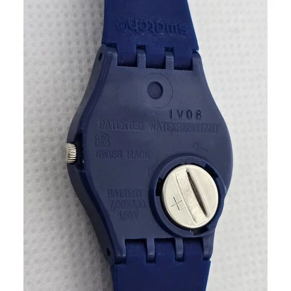 Women's Swatch Swiss Round White Dial Blue White Blue Red Rubber Strap Watch 04 - Picture 8 of 8